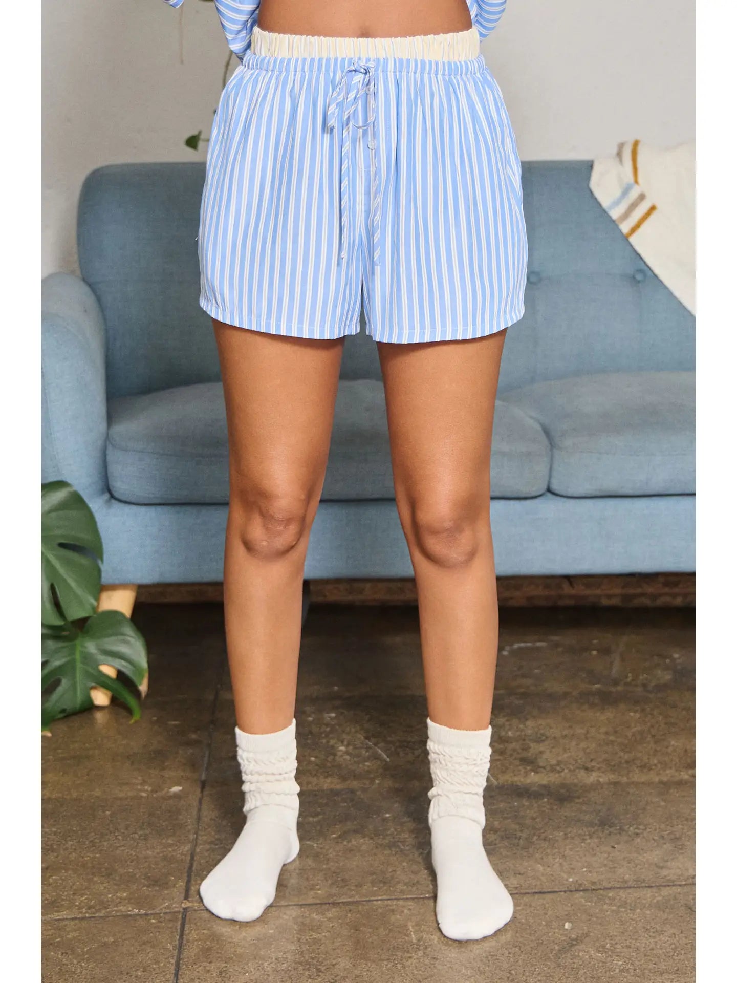 Striped Drawstring Lounge Shorts with Contrast Waistband
