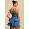 Denim Peplum Bustier Tiered Romper