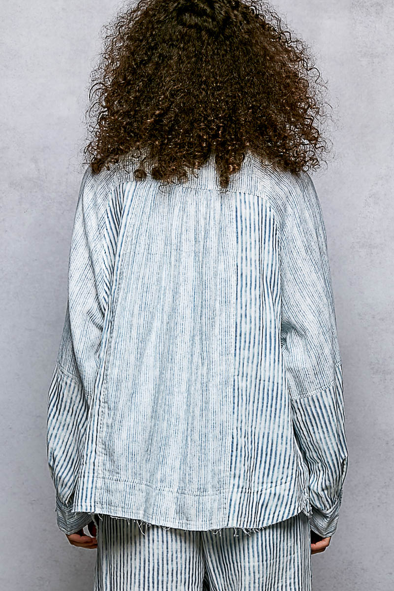 Striped Relaxed Fit Button-Up Shirt with Oversized Pocket Detail