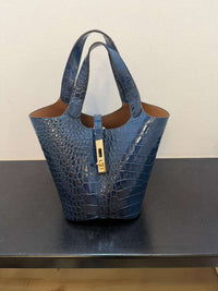Croc Embossed Structured Top Handle Tote Bag