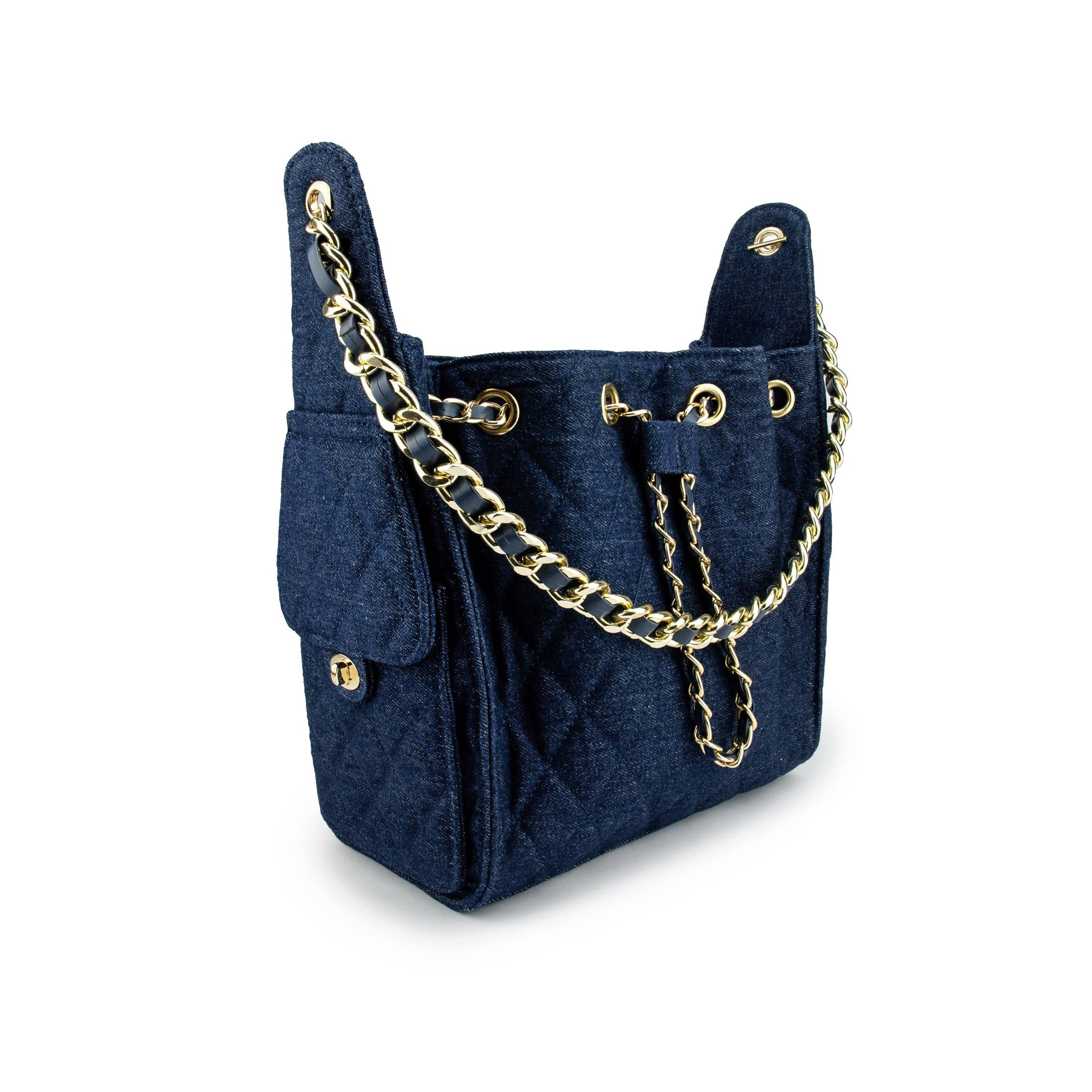 Cruz denim bucket tote in dark indigo small