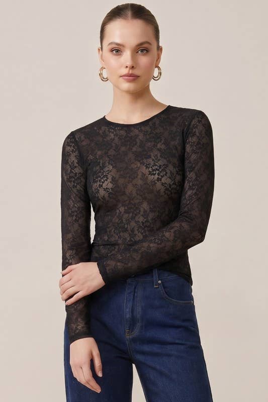 Sheer Lace Long Sleeve Top