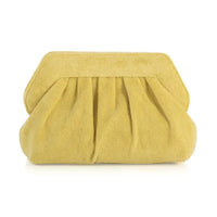 Yellow Soft Suede Pleated Clutch Bag