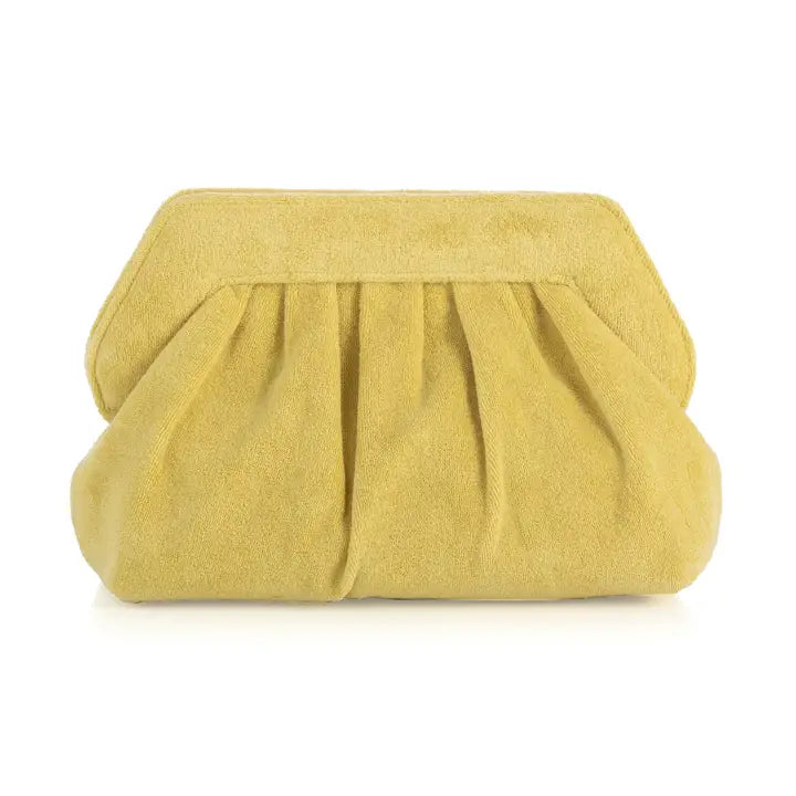 Yellow Soft Suede Pleated Clutch Bag