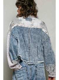 Patchwork Denim Lace Contrast Cropped Jacket with Utility Pockets