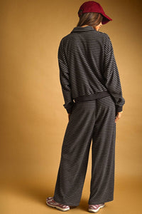 Striped Towel Fabric Pants & Half Zip Pullover