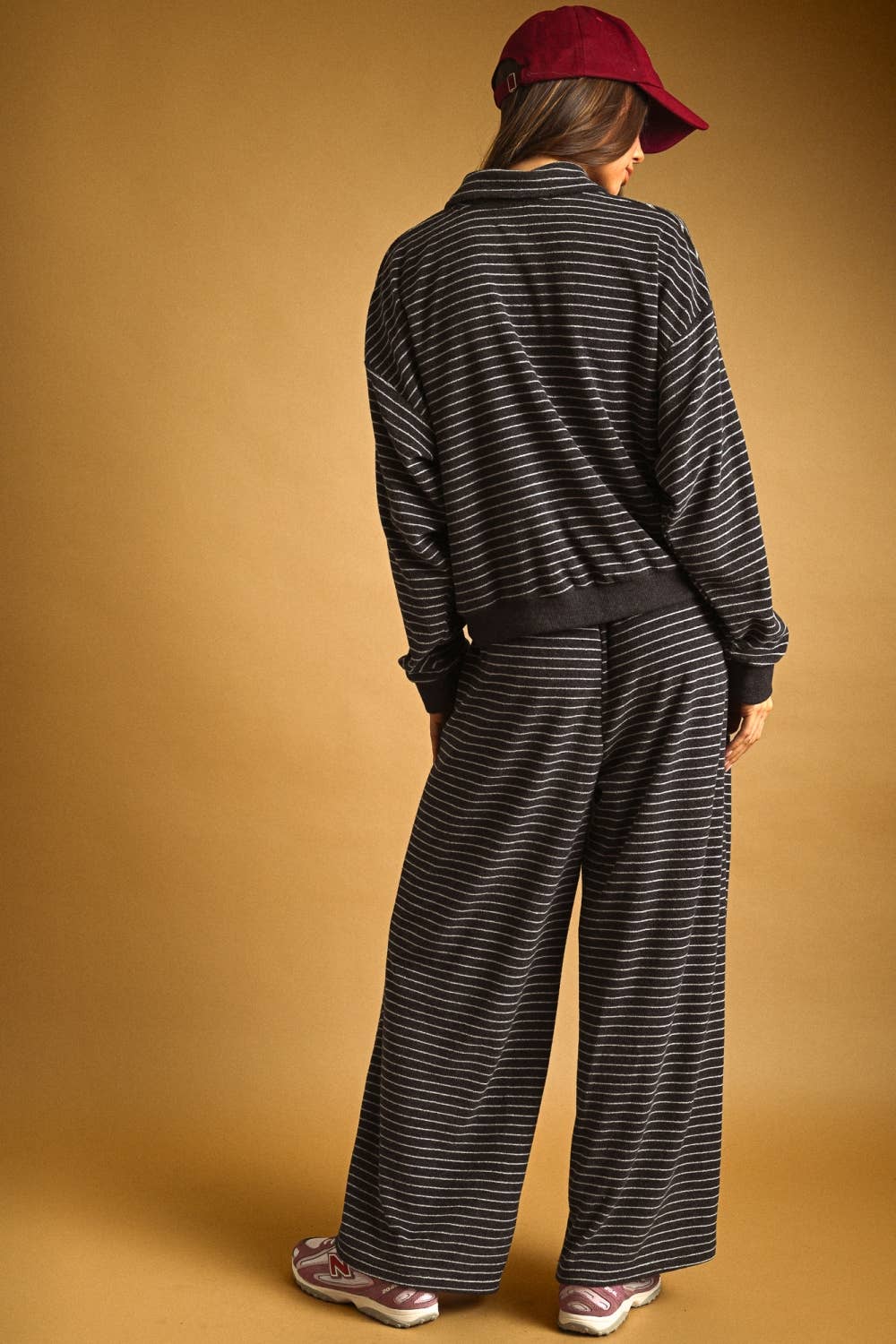 Striped Towel Fabric Pants & Half Zip Pullover
