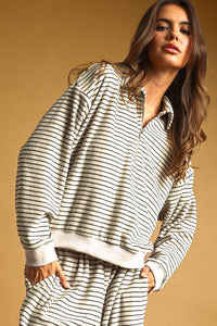 Striped Towel Fabric Pants & Half Zip Pullover