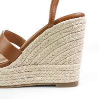Leah Cutout Strap Espadrille Platform Wedge Sandals Brown