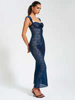 Teal Velvet Lace Maxi Dress