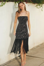 Zig Zag Fringe Strapless Dress