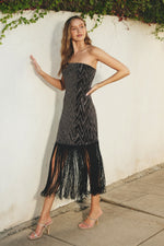 Zig Zag Fringe Strapless Dress