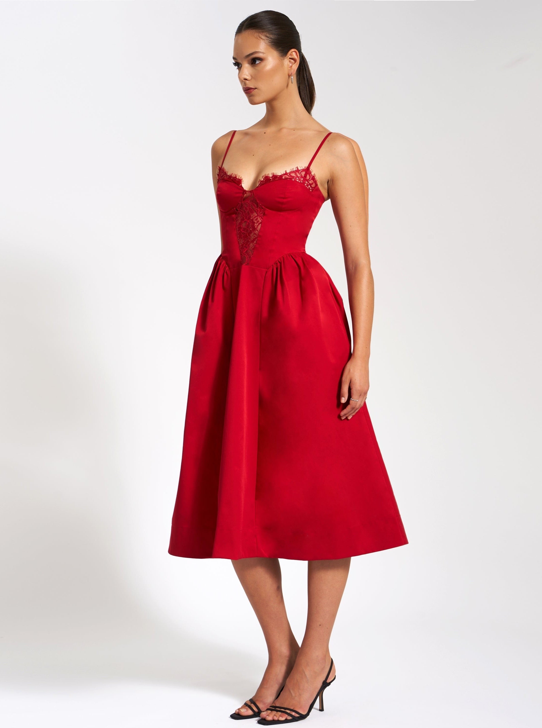 strapless open back dress Red Lace Trim Dress XL / Red