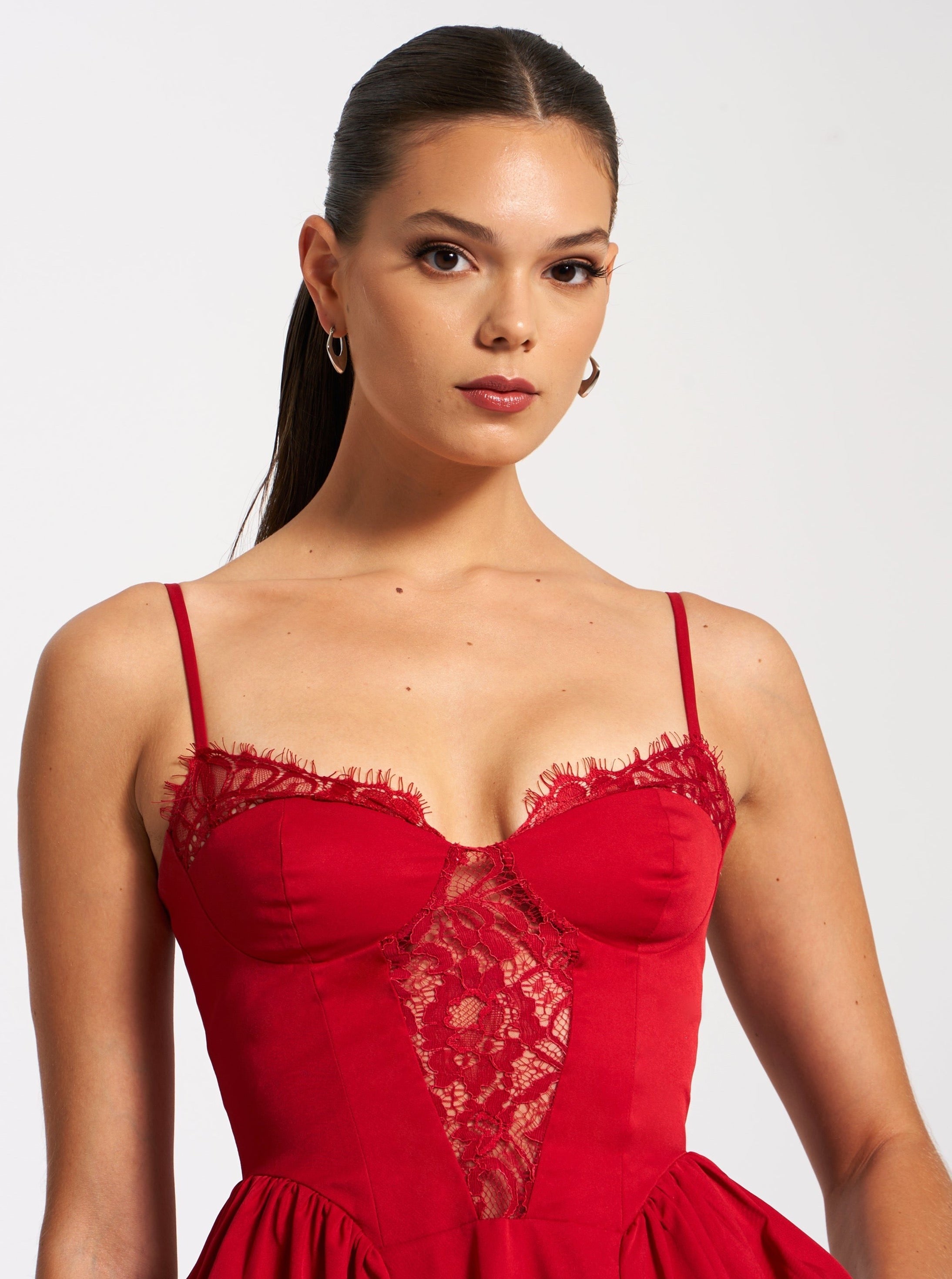red lace trim dress Lace Trim Midi Slip Dress | Designer Collection