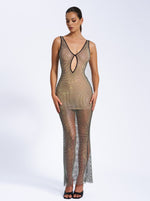 Mesh Rhinestone Maxi Dress