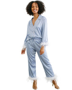 FEATHER TRIM LONG SLEEVE PAJAMA SET