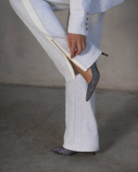 Light Gray Wide-Leg Pants with White Side Stripe and Zipper Hem Detail