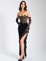 Black Lace Velvet Corset Side Slit Dress