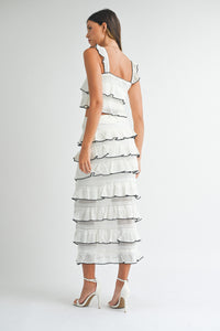 CONTRAST DETAIL RUFFLE KNIT TOP AND SKIRT SET