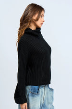 TURTLE NECK LONG SLEEVE CABLE KNIT SWEATER