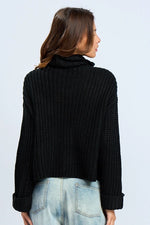 TURTLE NECK LONG SLEEVE CABLE KNIT SWEATER