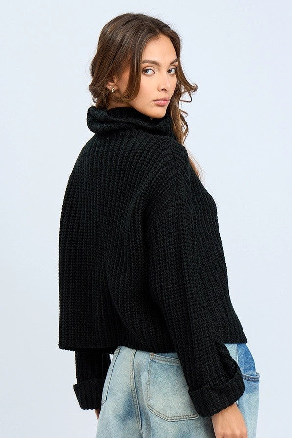 TURTLE NECK LONG SLEEVE CABLE KNIT SWEATER