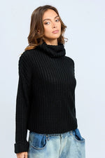 TURTLE NECK LONG SLEEVE CABLE KNIT SWEATER