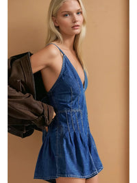 Denim Crisscross Back Tie Mini Romper