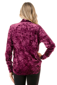 Red Crushed Velvet Wrap Front Long Sleeve Top