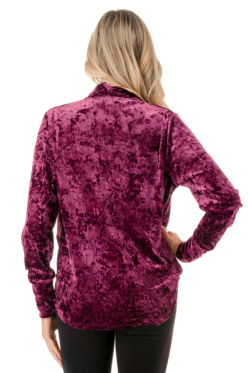 Red Crushed Velvet Wrap Front Long Sleeve Top