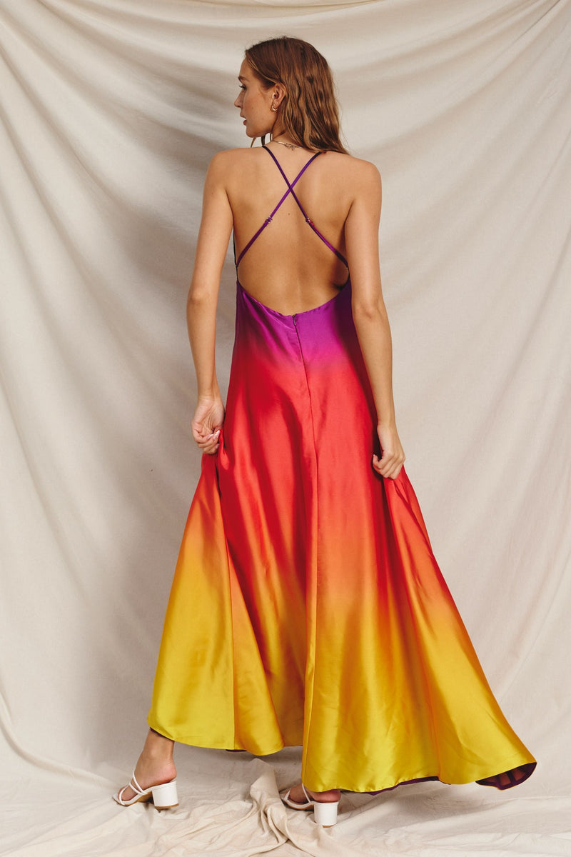 Radiance Ombre Open Back Plunging Maxi Dress