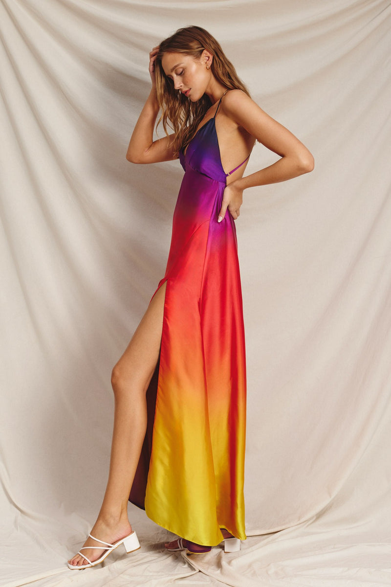 Radiance Ombre Open Back Plunging Maxi Dress