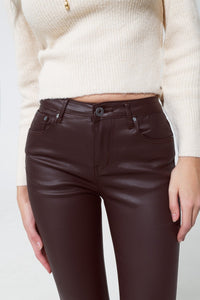 Chocolate Brown Vegan Leather Skinny Pants