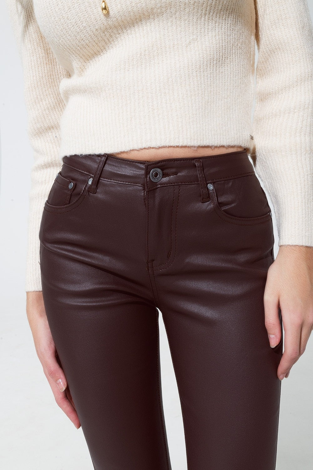 Chocolate Brown Vegan Leather Skinny Pants