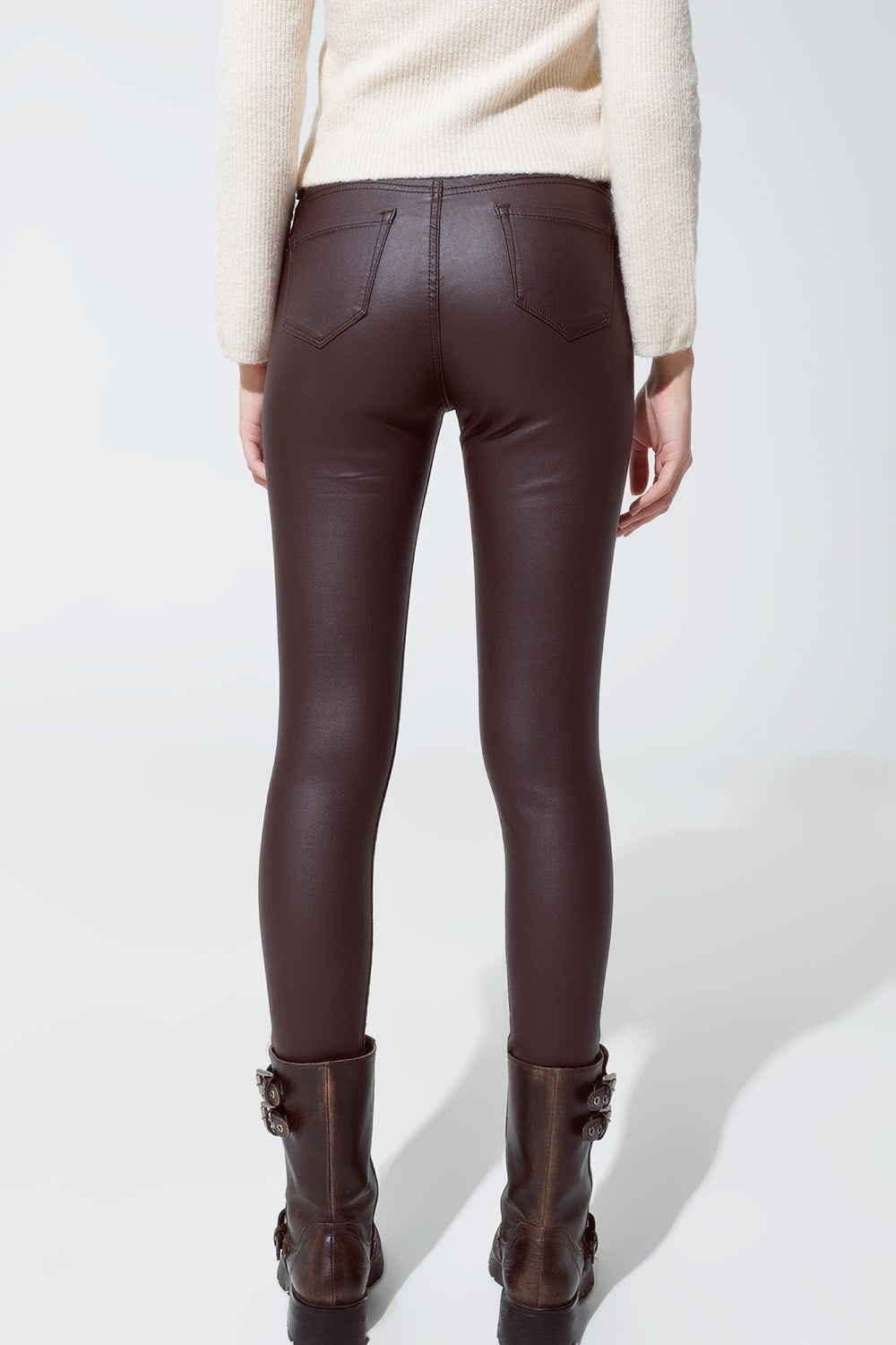 Chocolate Brown Vegan Leather Skinny Pants