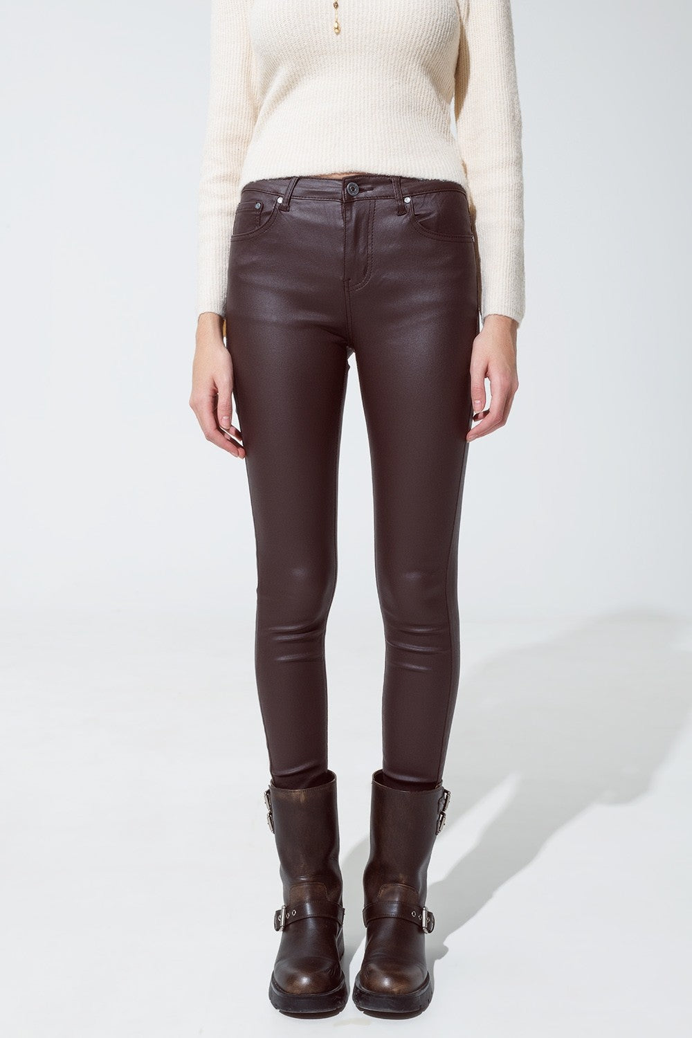 Chocolate Brown Vegan Leather Skinny Pants