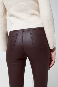 Chocolate Brown Vegan Leather Skinny Pants
