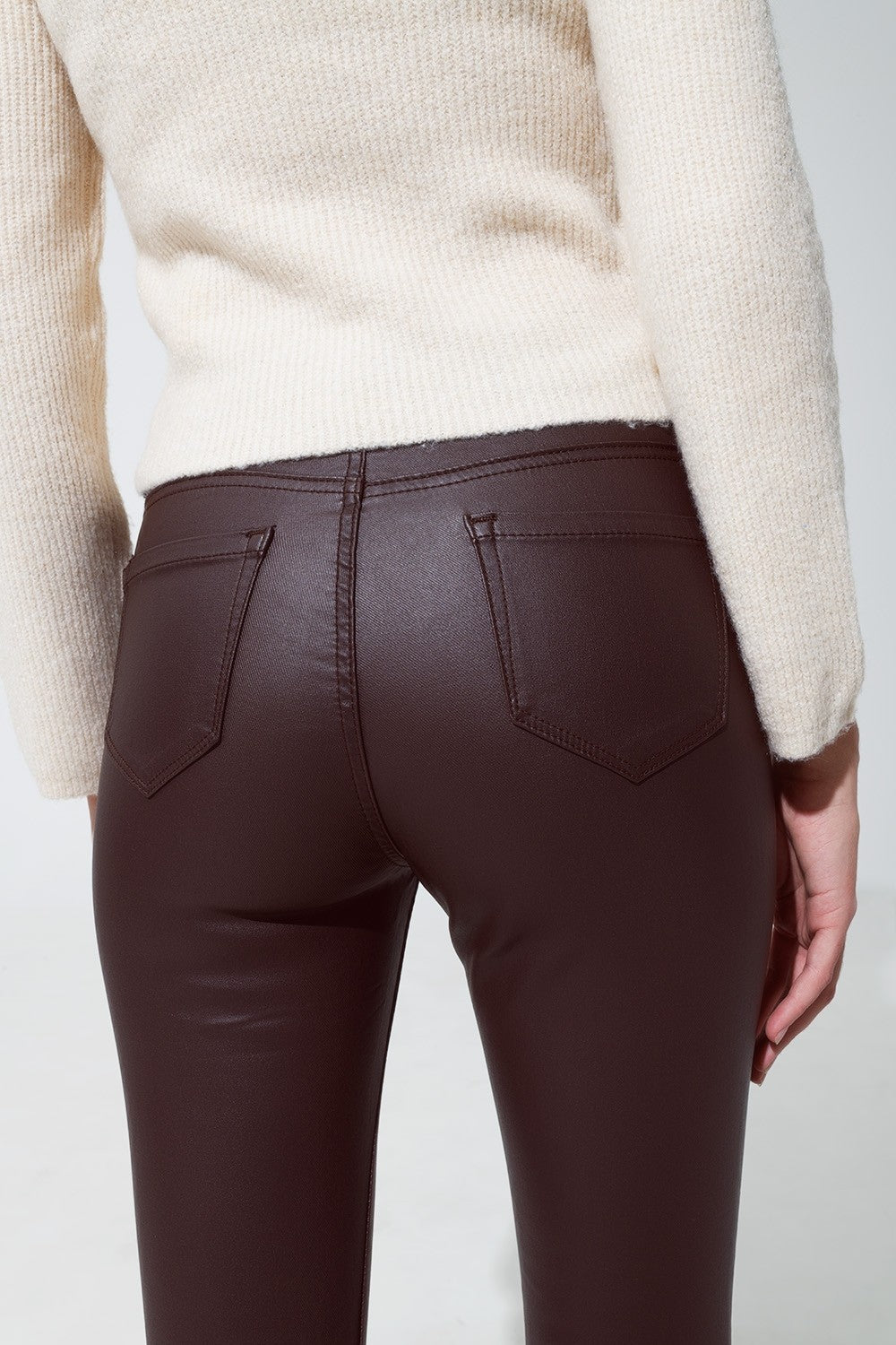 Chocolate Brown Vegan Leather Skinny Pants