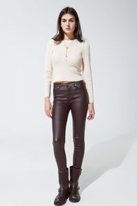 Chocolate Brown Vegan Leather Skinny Pants