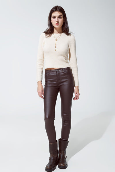 Chocolate Brown Vegan Leather Skinny Pants – Amanda Jean NYC
