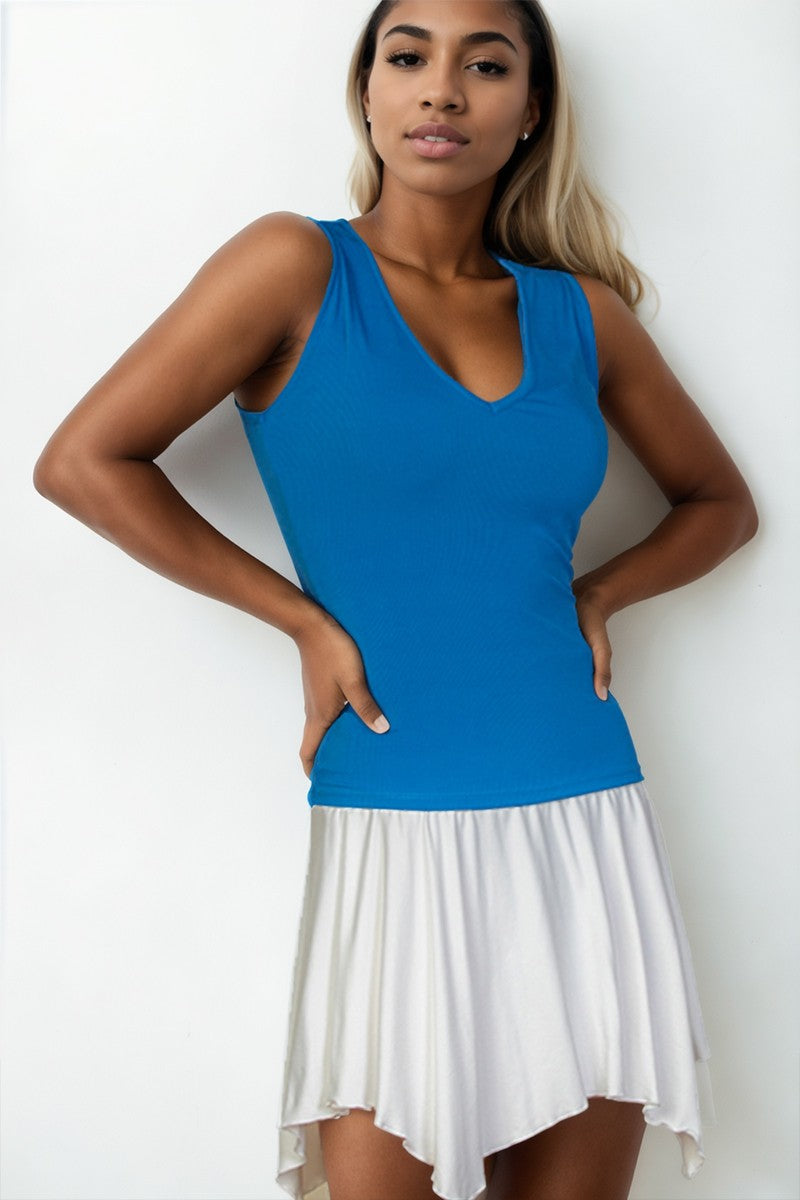 Blue Ribbed Knit Tank Top