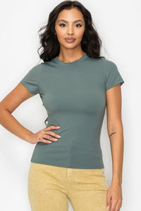 Essential Fitted Crew Neck Stretch Tee Green