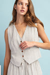 PINSTRIPED BUTTON DOWN VEST TOP