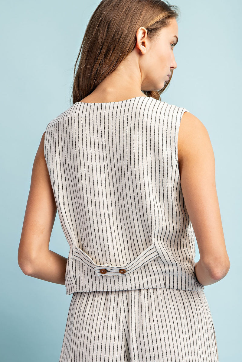 PINSTRIPED BUTTON DOWN VEST TOP