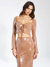 Nude Sequin Lace Up Top