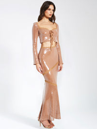 Nude Sequin Lace Up Top