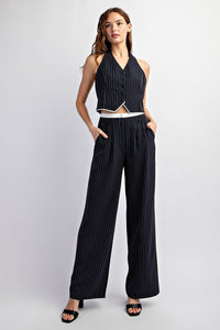 PINSTRIPED WOVEN TAILORED TROUSERS