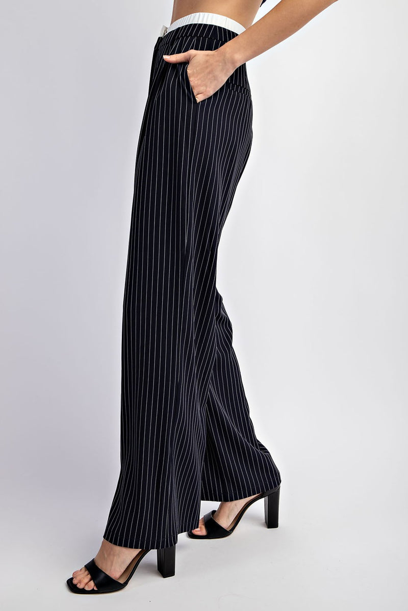 PINSTRIPED WOVEN TAILORED TROUSERS