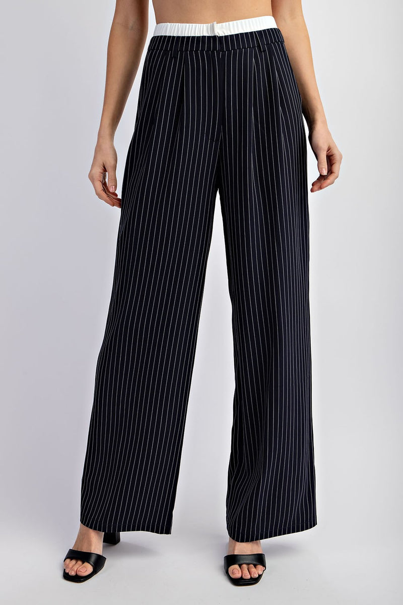 PINSTRIPED WOVEN TAILORED TROUSERS