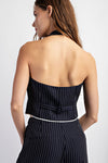 PINSTRIPED WOVEN TAILORED HALTER VEST